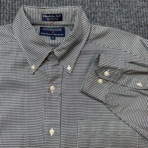 Hathaway Sport Chamberlain Twill Shirt Mens M Black Houndstooth Button Down